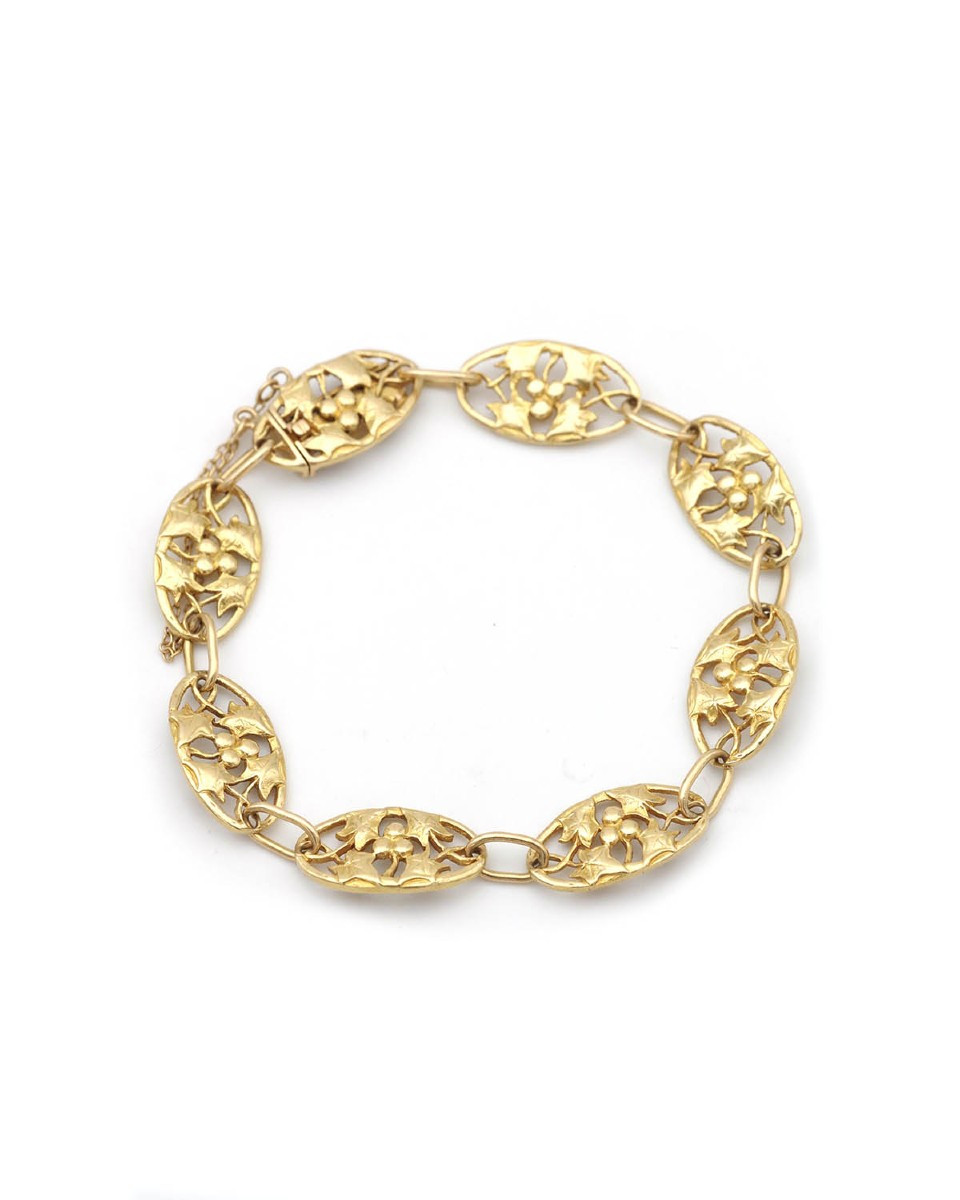 French Art Nouveau Ivy Leaves Bracelet 18k Gold, Art Nouveau Jewel