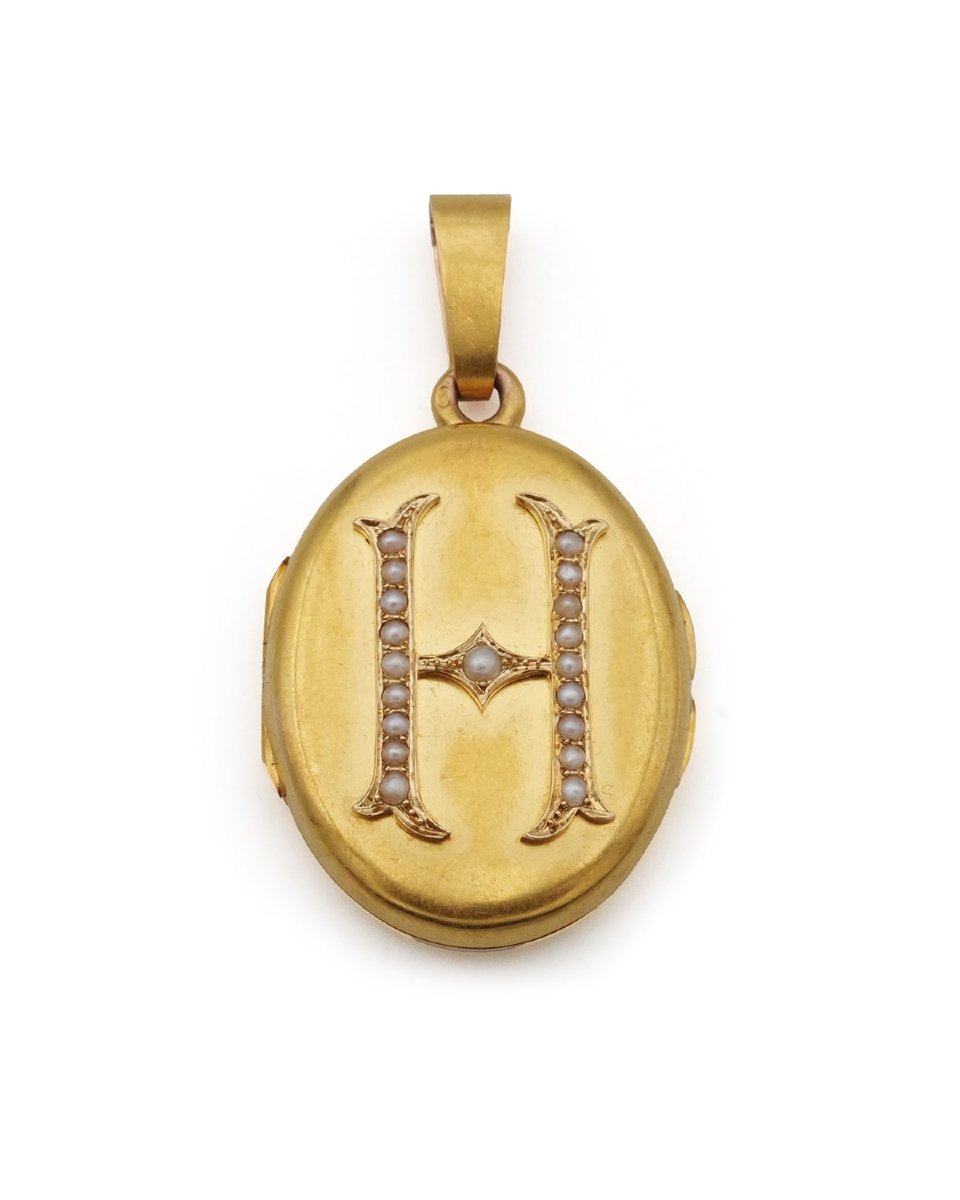 Grand médaillon lettre H en or 18 karats, pendentif cassolette -photo-2