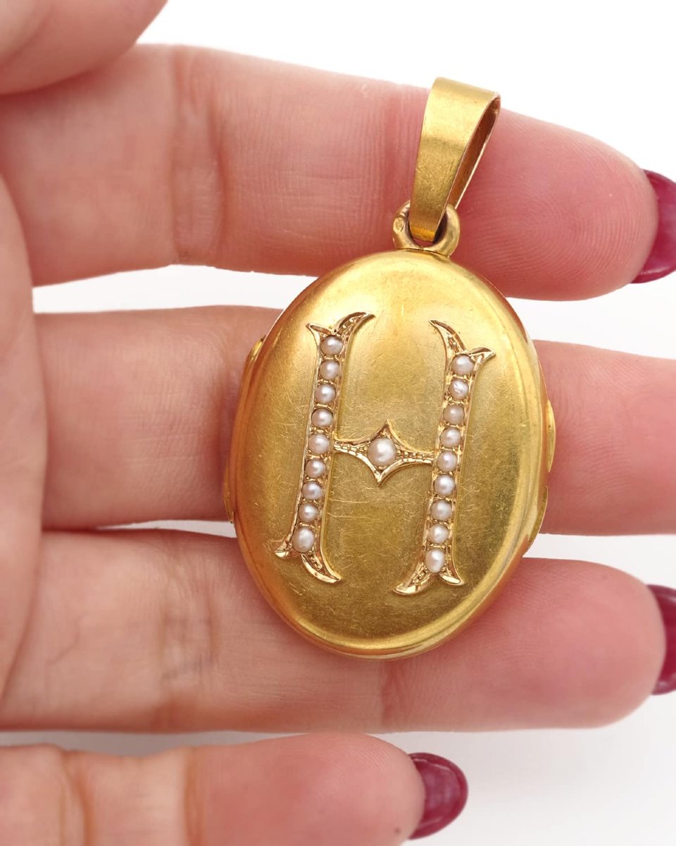 Grand médaillon lettre H en or 18 karats, pendentif cassolette -photo-2