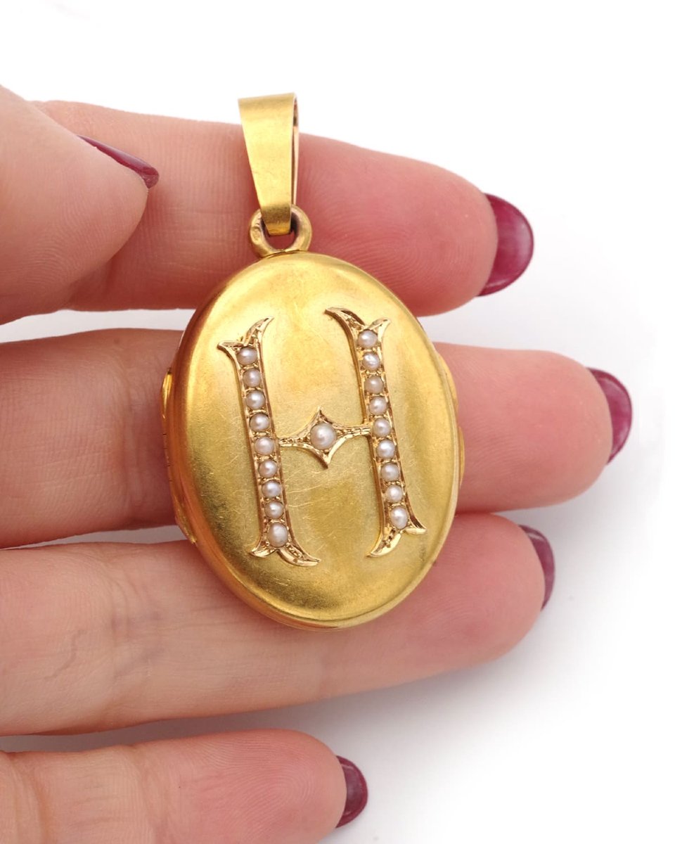 Grand médaillon lettre H en or 18 karats, pendentif cassolette -photo-5