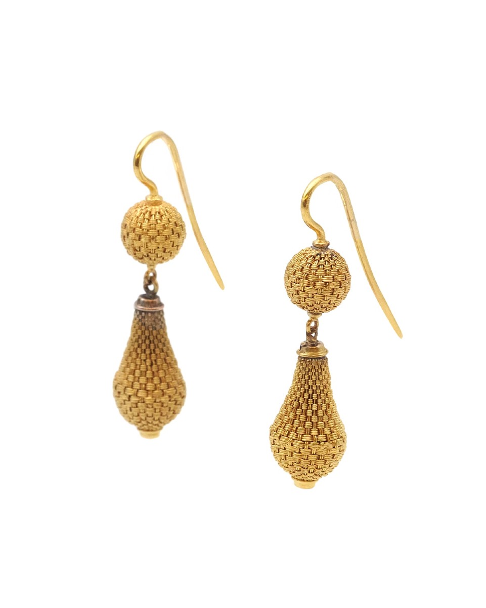 Braided Gold Drop Earrings In 18 Karat Gold, Textured Mesh