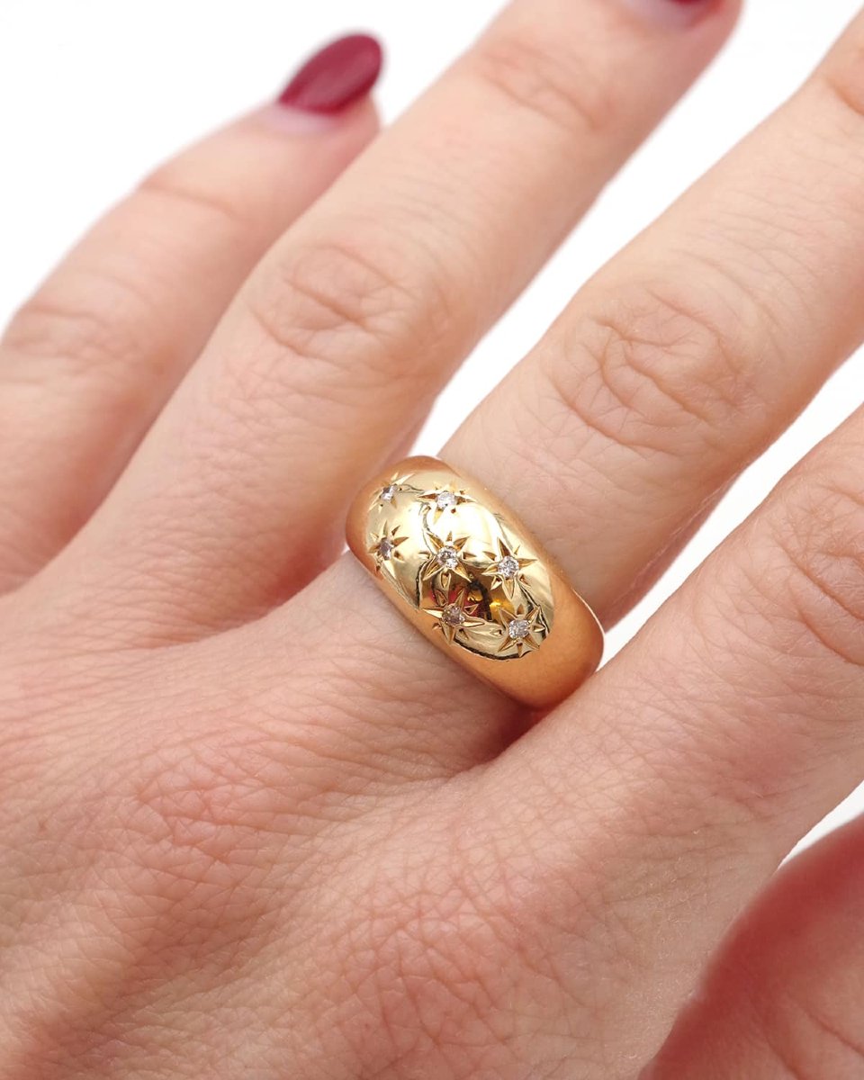 Diamond Ball Ring In 18k Gold, Ball Ring, Gypsy Ring -photo-4