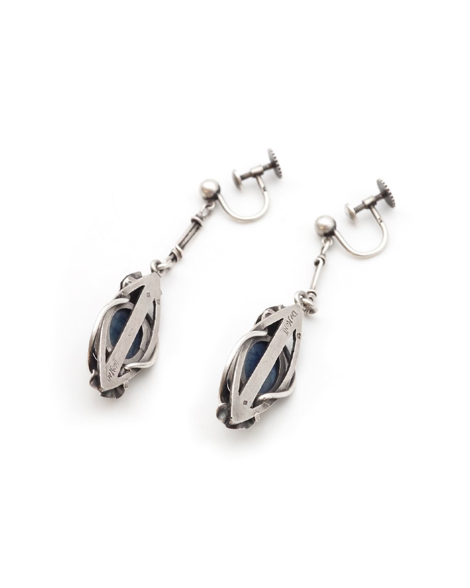 Paul Dumont Jasper Ginkgo Earrings In Silver, Art Nouveau -photo-4