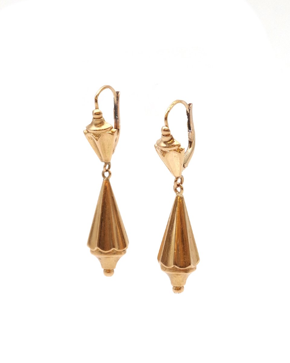 Antique Long French Fileuses Earrings In 18k Hollow Gold -photo-4