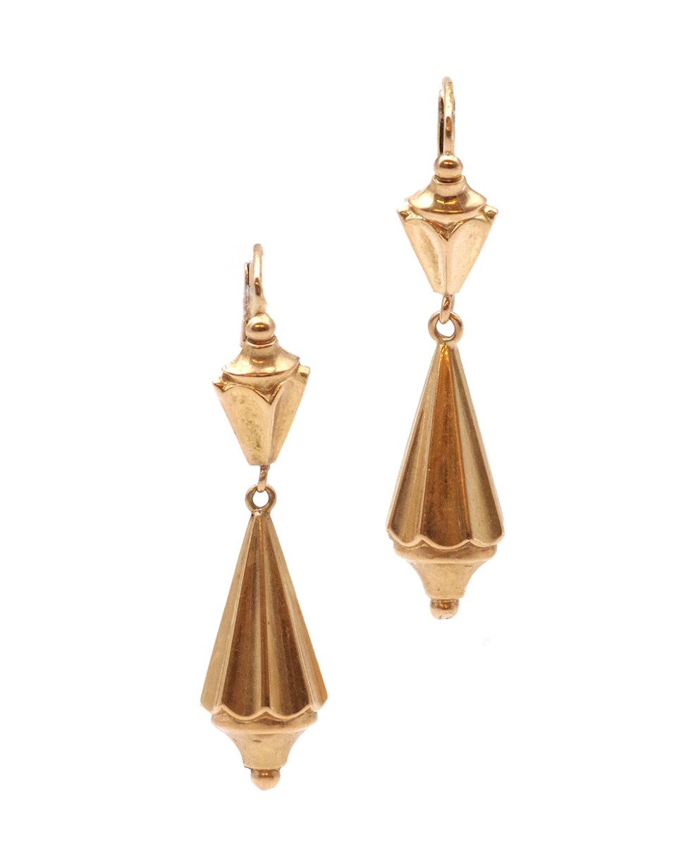 Antique Long French Fileuses Earrings In 18k Hollow Gold 