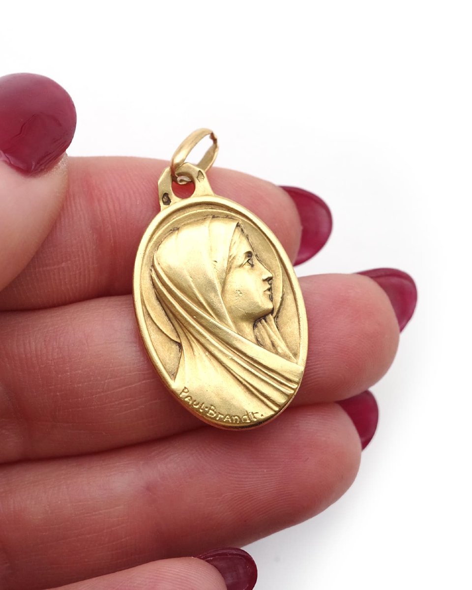 Paul Brandt Virgin Mary Religious Medal French 18k Gold -photo-3
