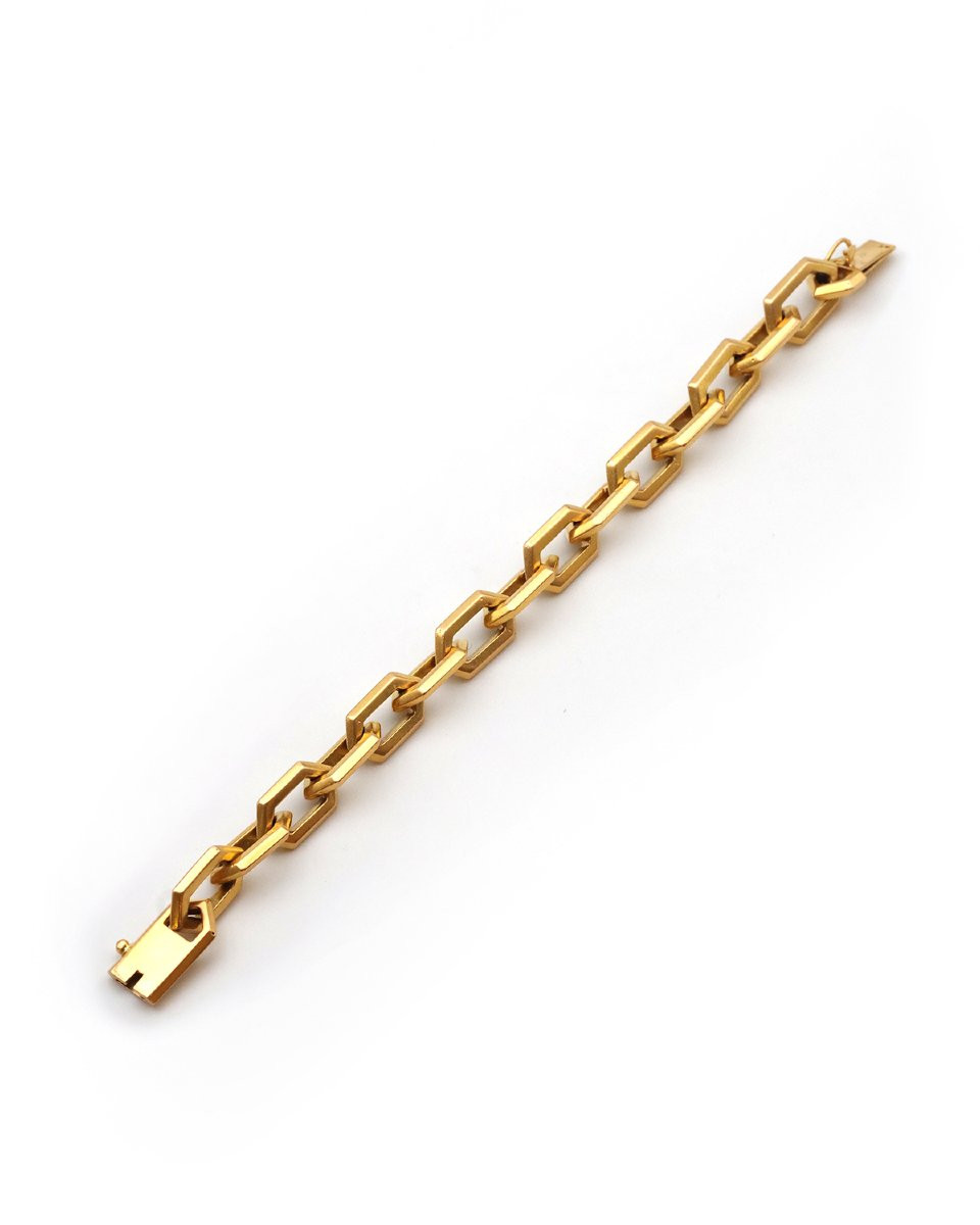 French Vintage Solid Gold Beveled Bracelet In 18k Gold-photo-3