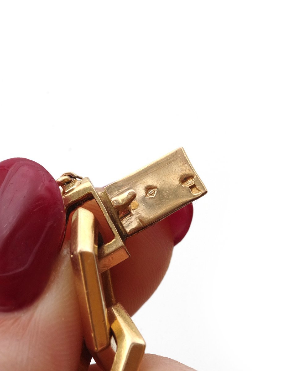 French Vintage Solid Gold Beveled Bracelet In 18k Gold-photo-4