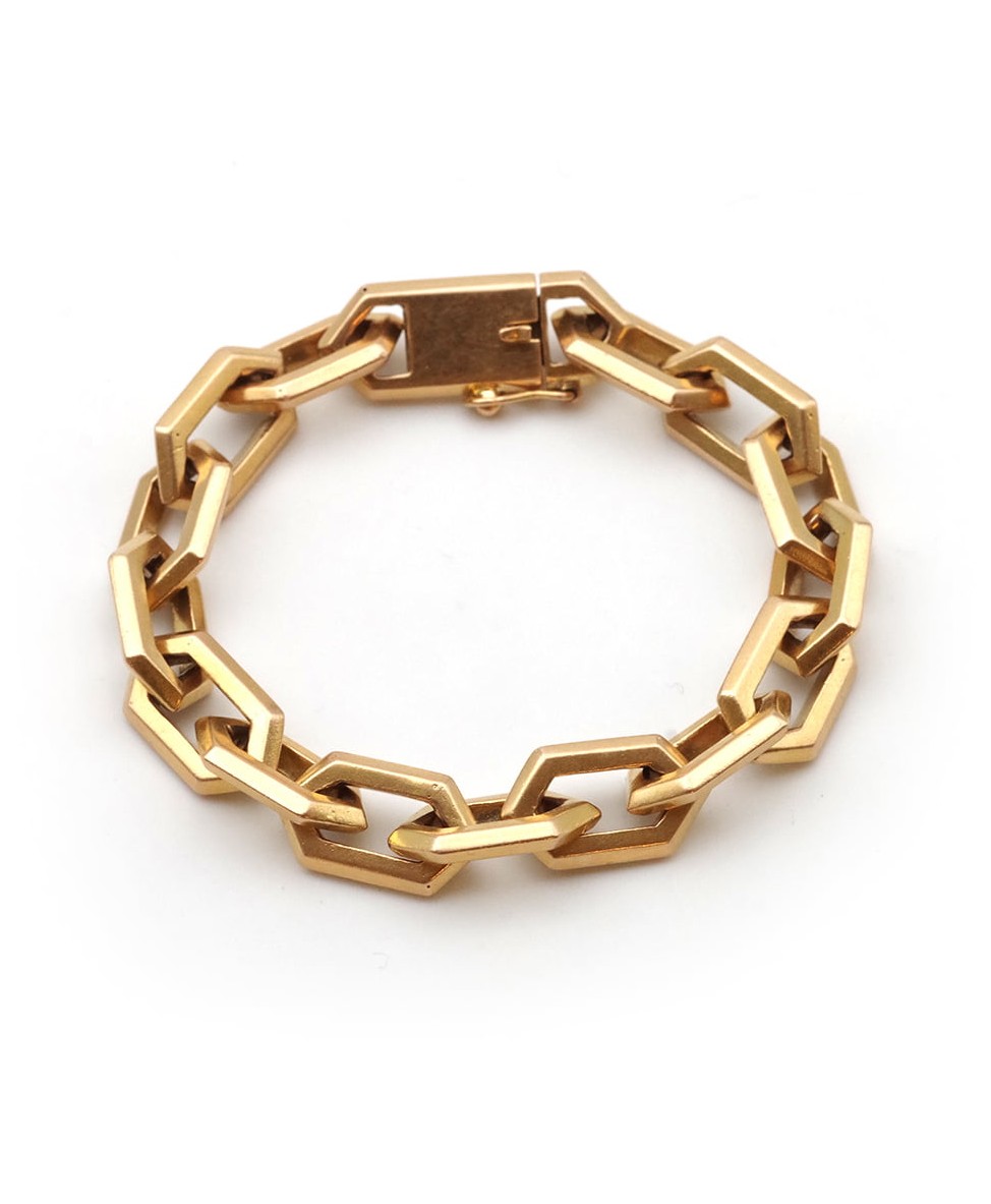 French Vintage Solid Gold Beveled Bracelet In 18k Gold