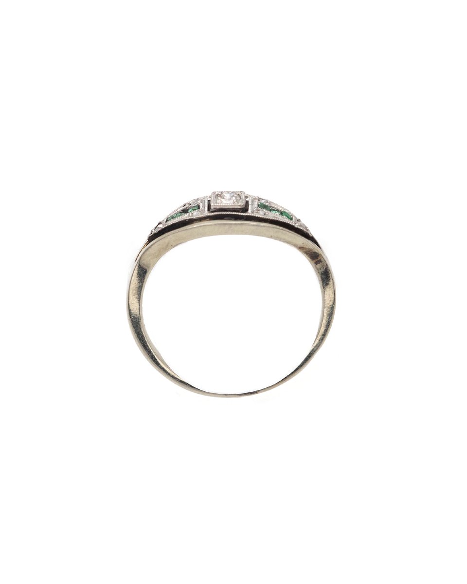 Art Deco Emerald Band Ring In 18 Karat Gold And Platinum -photo-4