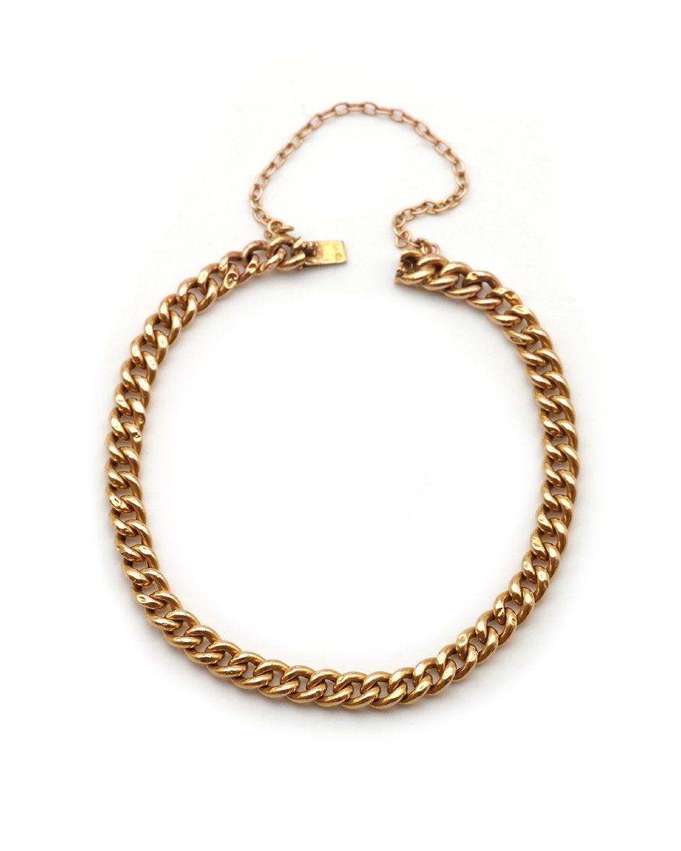 Antique Curb Chain Bracelet In 18 Karat Hollow Gold-photo-2