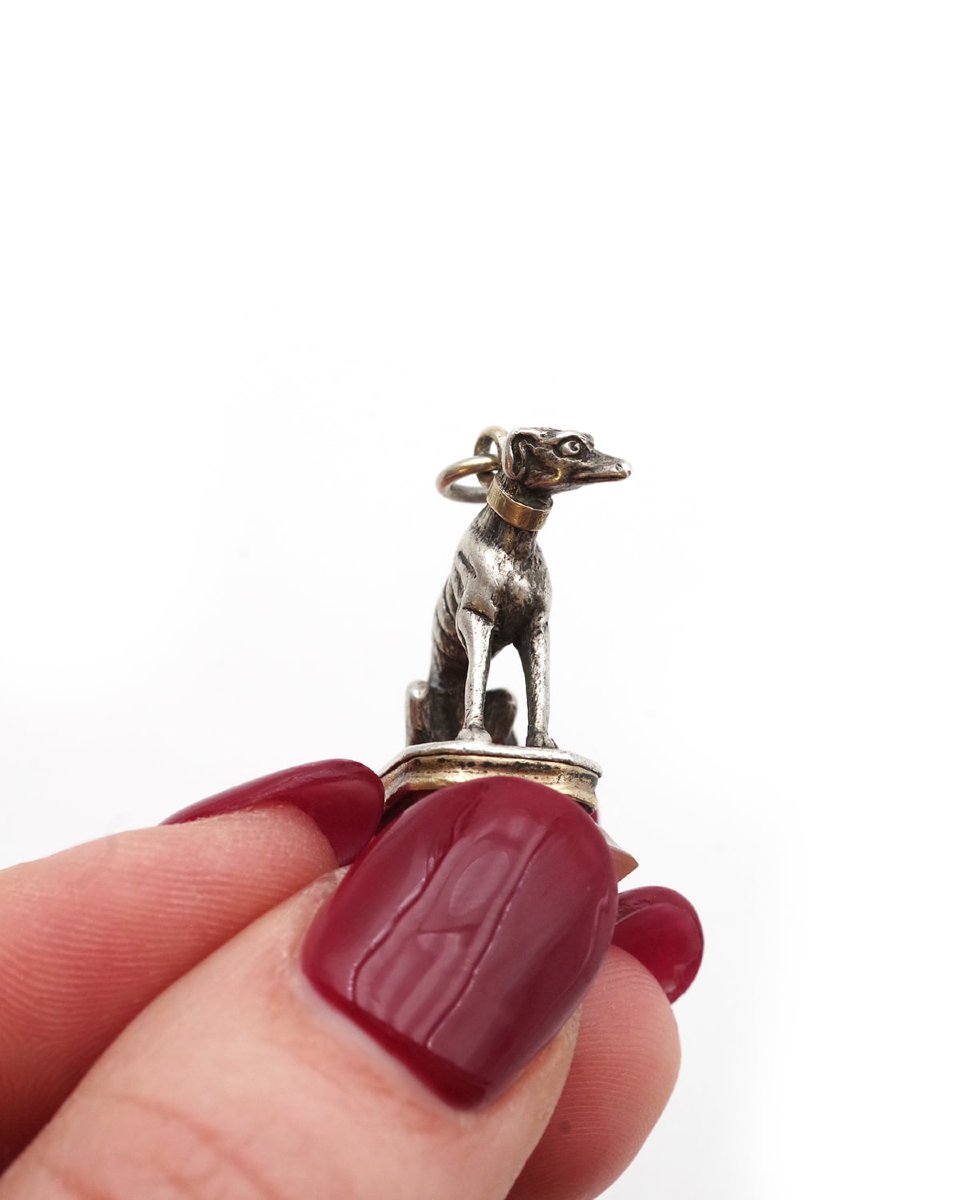 Pendentif cachet chien cornaline en argent et en or -photo-4
