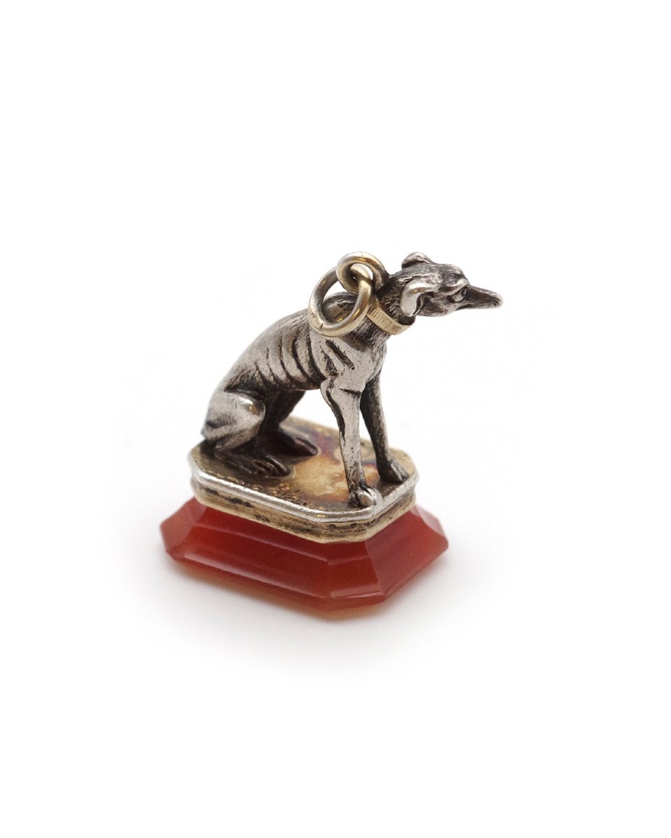 Pendentif cachet chien cornaline en argent et en or -photo-1