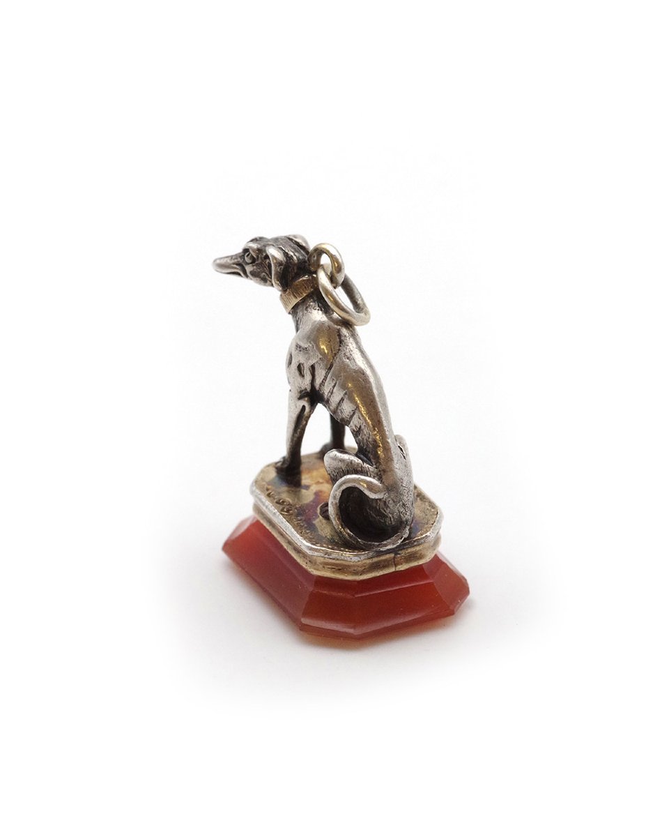 Pendentif cachet chien cornaline en argent et en or -photo-2