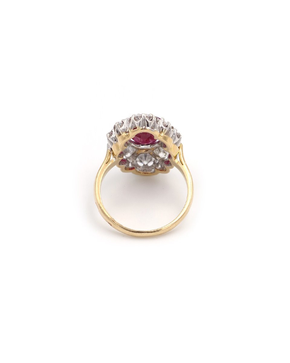 Marquise Ring With Burmese Ruby 2.29 Ct Certified In 18k Gold And Platinum-photo-3