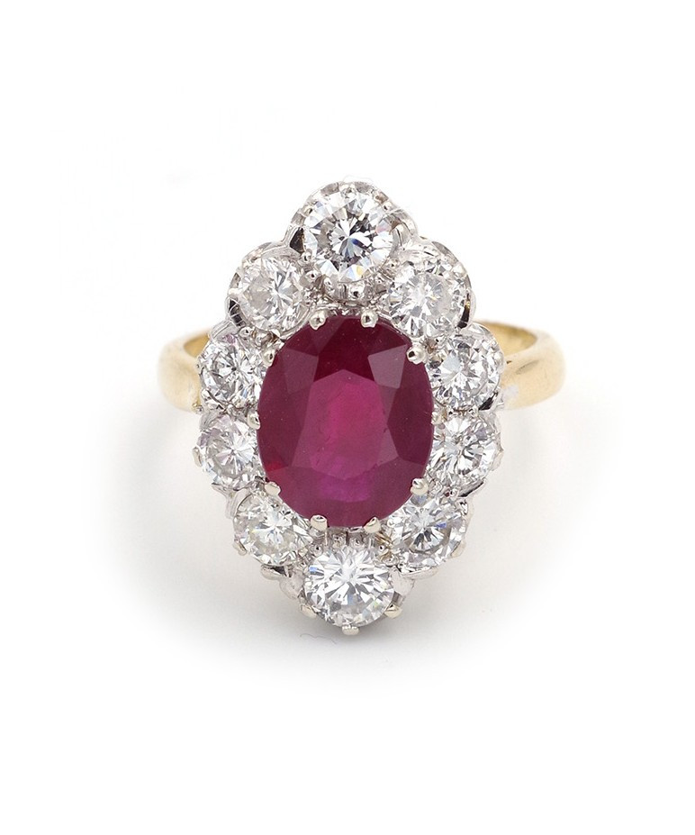 Marquise Ring With Burmese Ruby 2.29 Ct Certified In 18k Gold And Platinum
