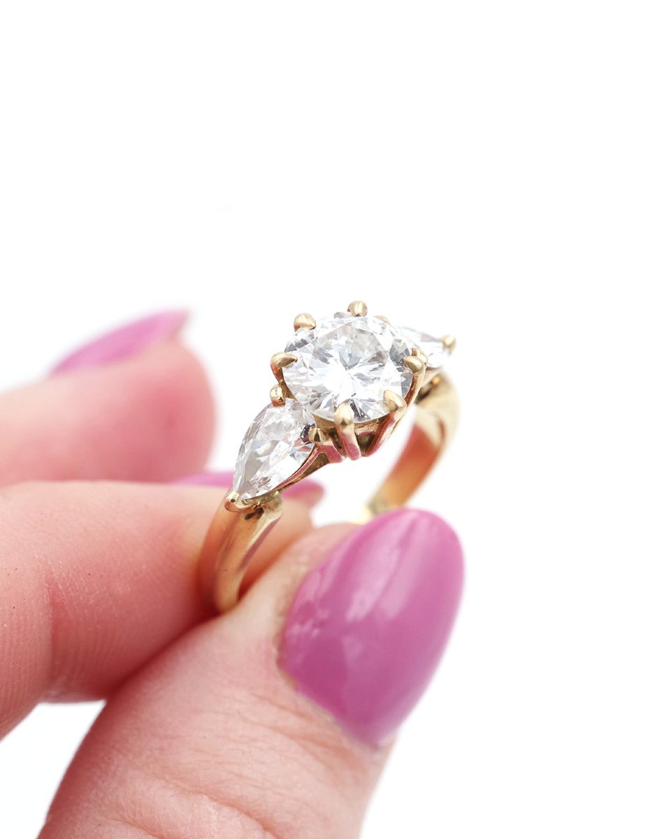 Bague diamants 2.40 cts en er 18k, Bague de fiançailles -photo-2