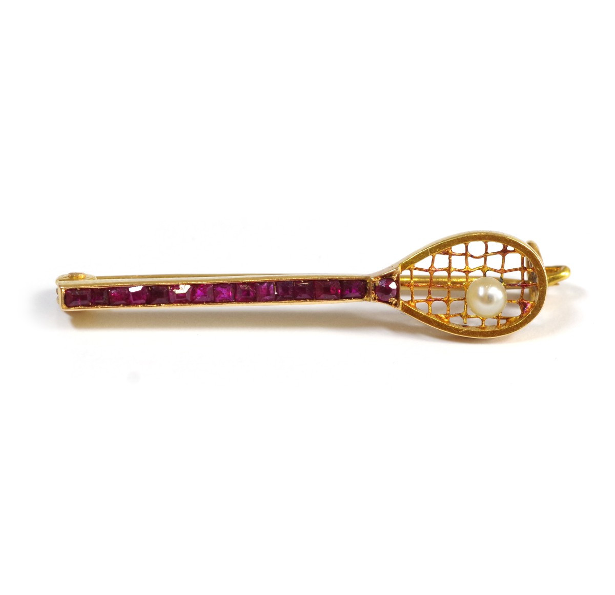 Broche Art Deco raquette de tennis en or 18k, sport, broche ancienne