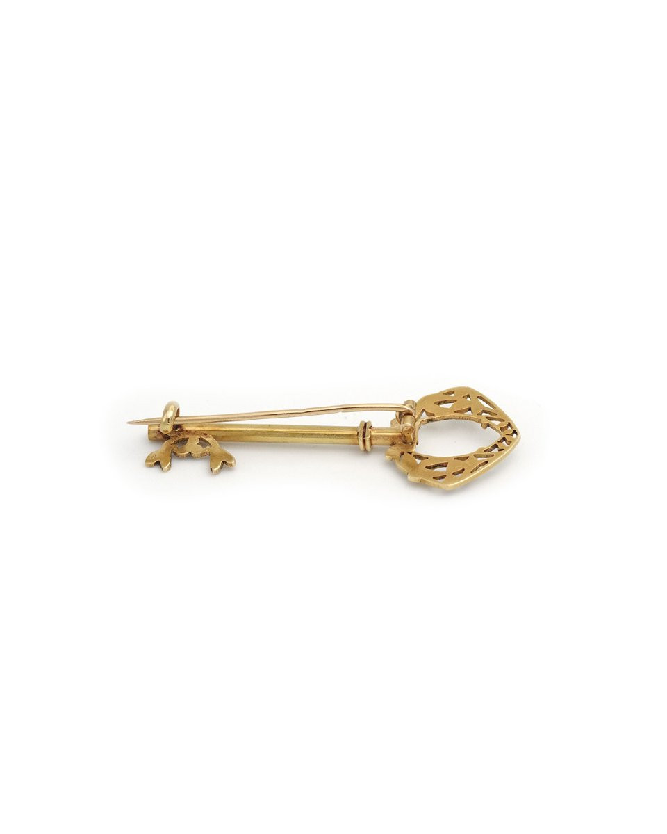 Art Nouveau Key Brooch In 18k Gold And Enamel-photo-2