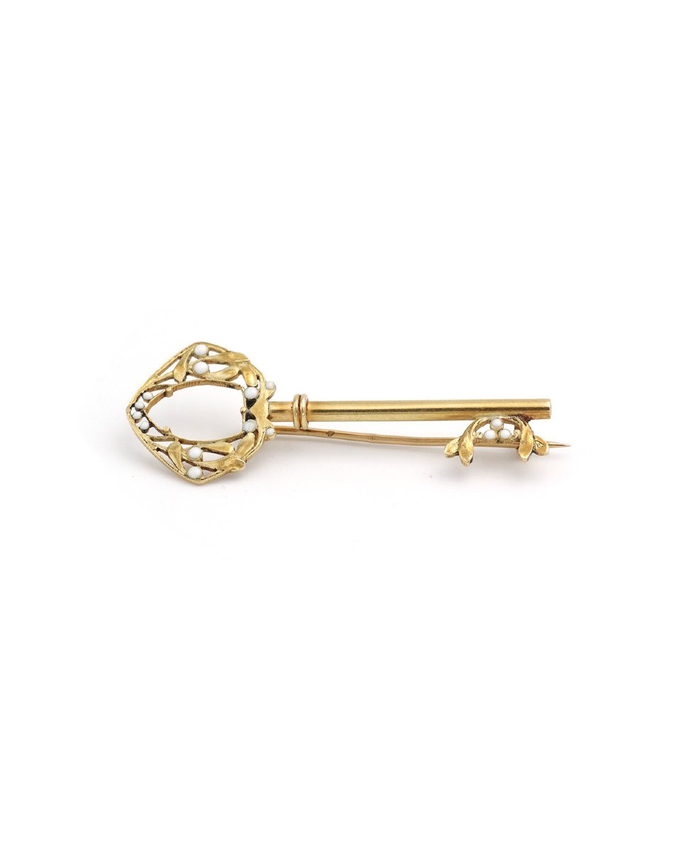 Art Nouveau Key Brooch In 18k Gold And Enamel-photo-3