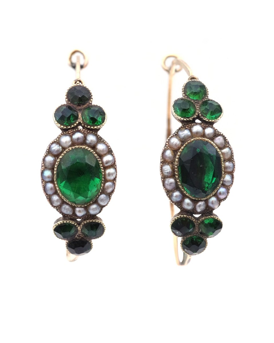 Poissardes boucles d'oreille Empire perles fines en or 18k