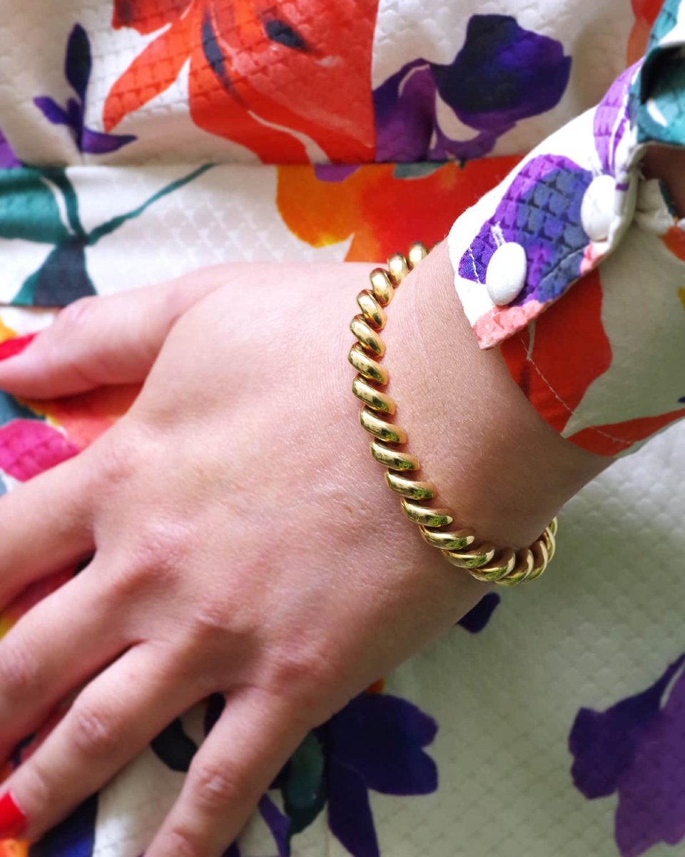 Bracelet San Marco macaroni en or 18k, bracelet vintage italien -photo-3