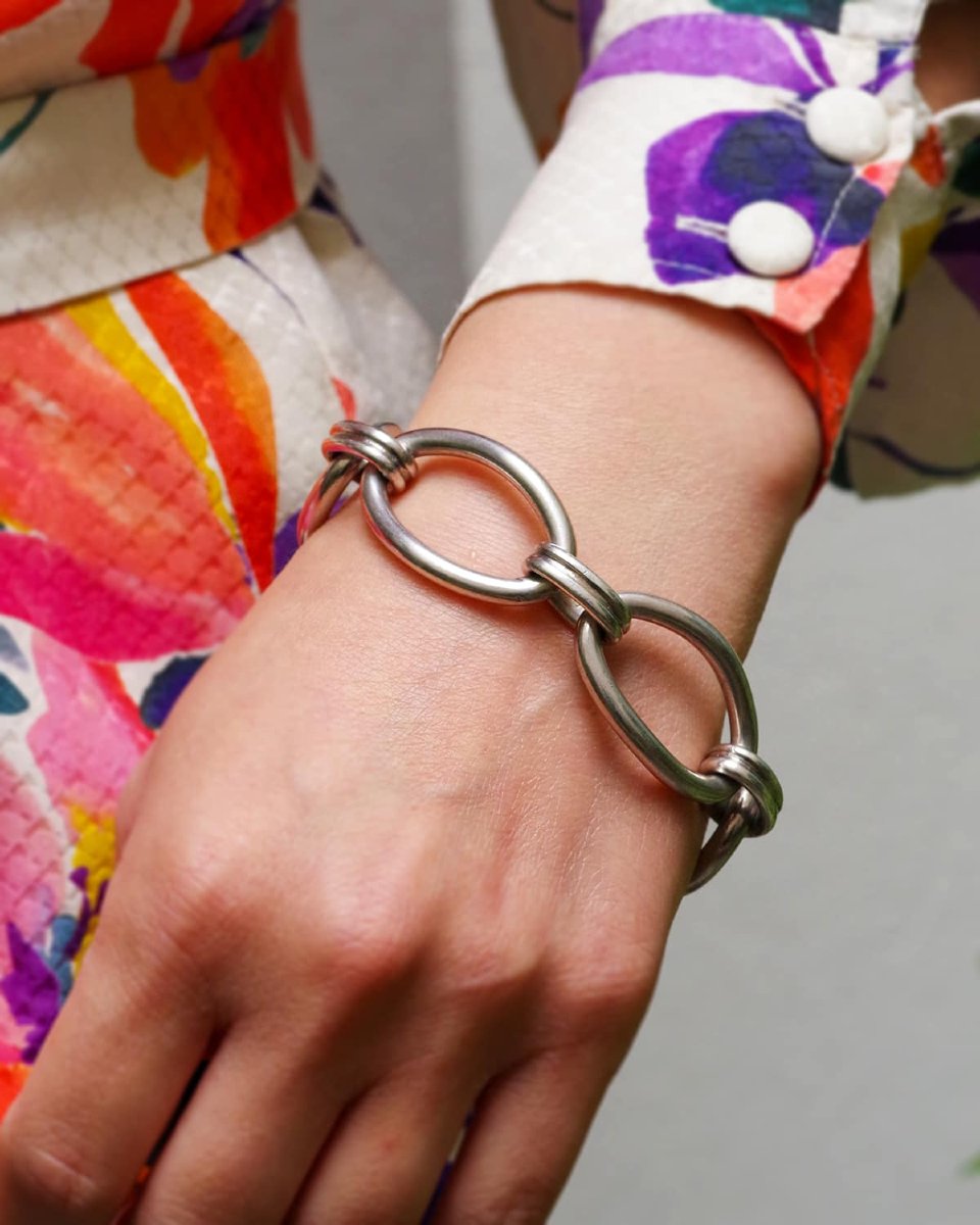 Bracelet maille ovale en argent, large maillon ovale -photo-3