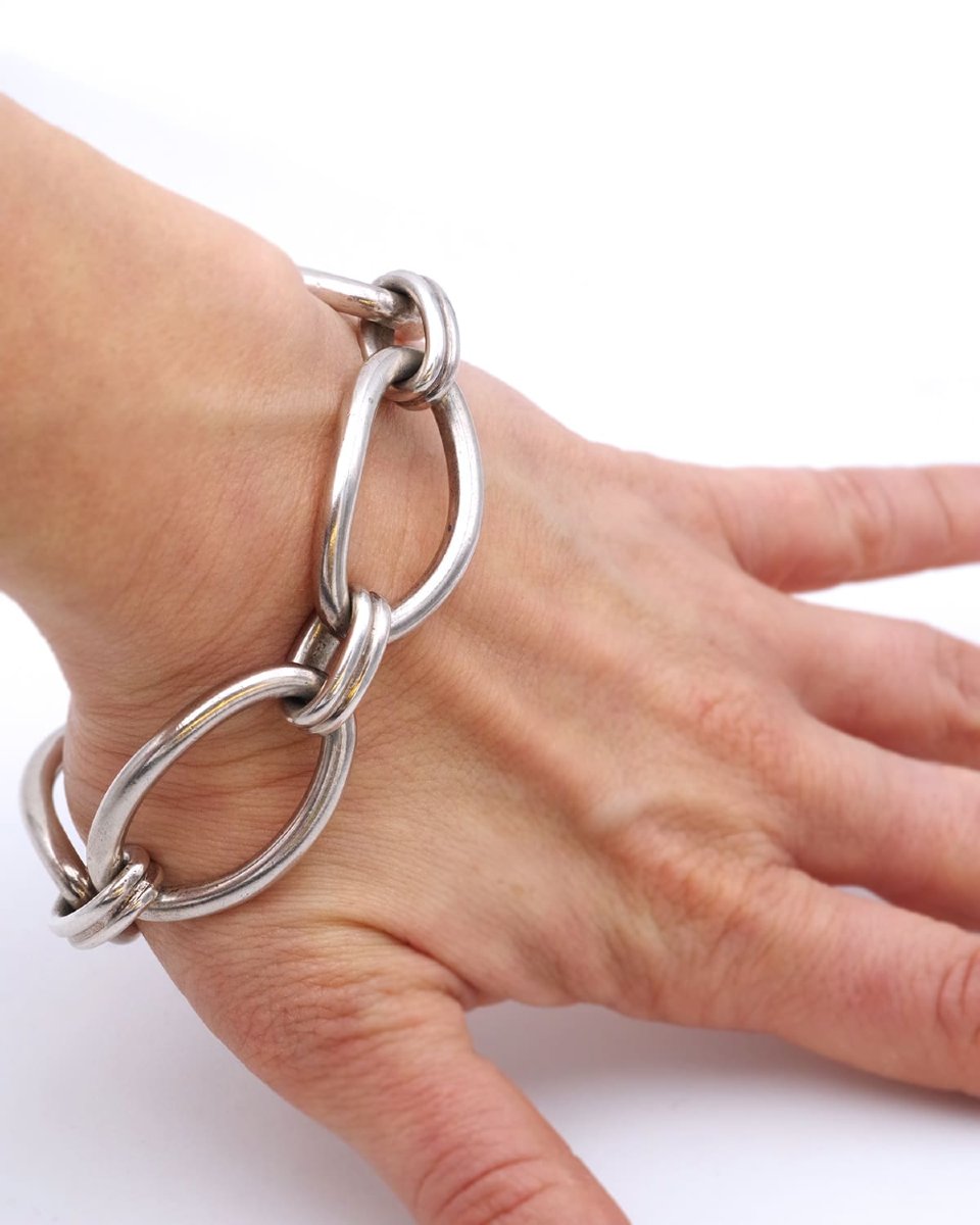 Bracelet maille ovale en argent, large maillon ovale -photo-1