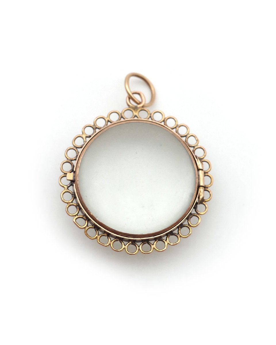 Pendentif porte-photo circulaire en or 18k, médaillon ancien-photo-4
