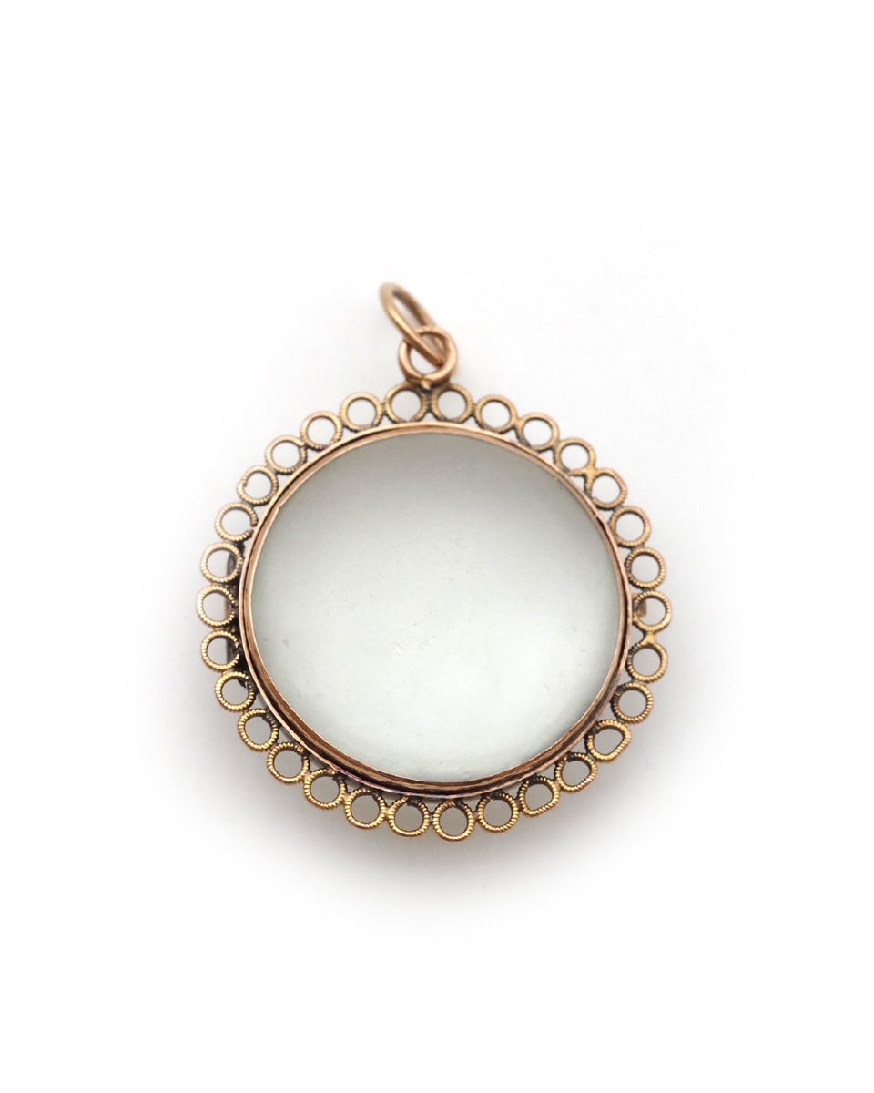 Pendentif porte-photo circulaire en or 18k, médaillon ancien-photo-2