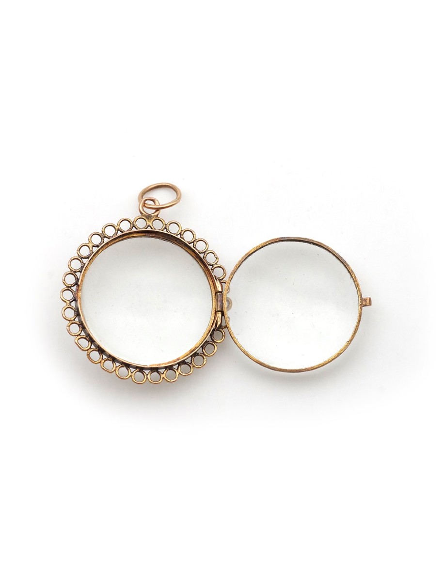 Pendentif porte-photo circulaire en or 18k, médaillon ancien