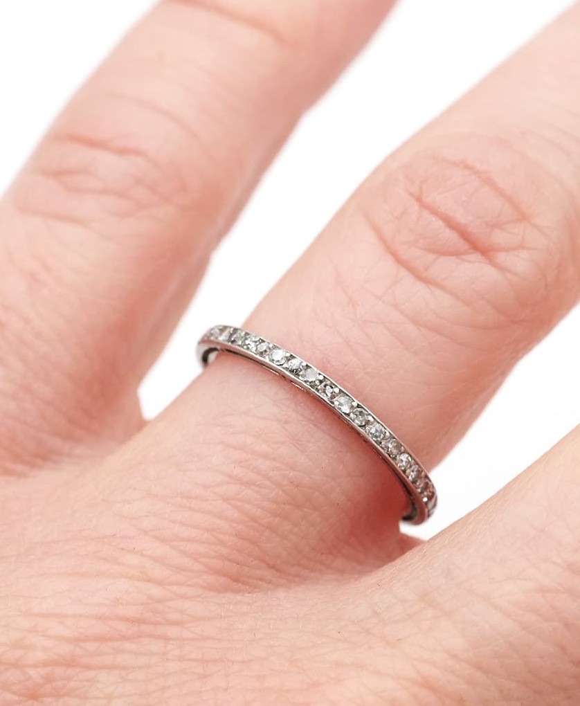 Alliance américaine 0.43 ct en platine, alliance ancienne 