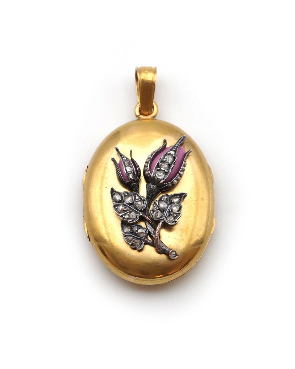 Victorian Rosebud Diamond Locket In 18 Karat Gold, Eugène Soulens -photo-2