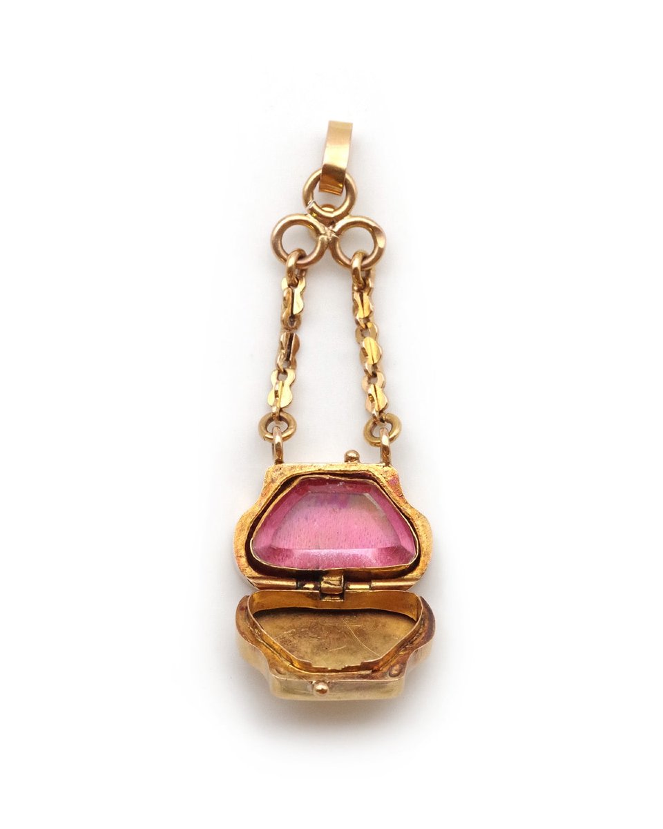 Victorian French Bag-shaped Pendant Locket In 18k Gold And Pearls -photo-2