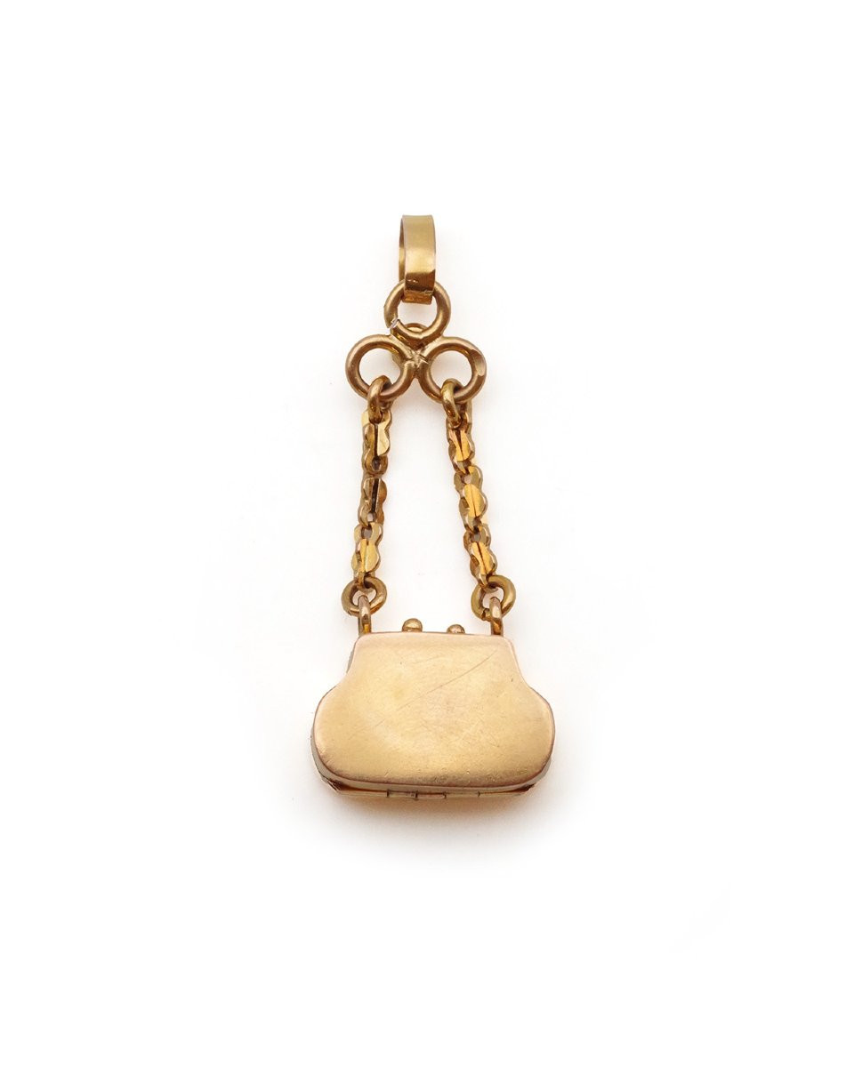 Victorian French Bag-shaped Pendant Locket In 18k Gold And Pearls -photo-3