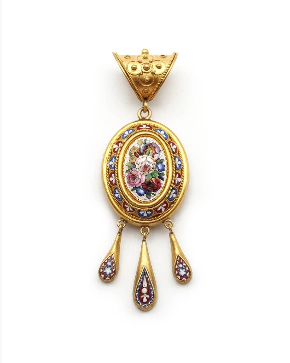 Pendentif micro-mosaïque fleurs en or 22 karats, Bulla, pendentif néo Etrusque-photo-2