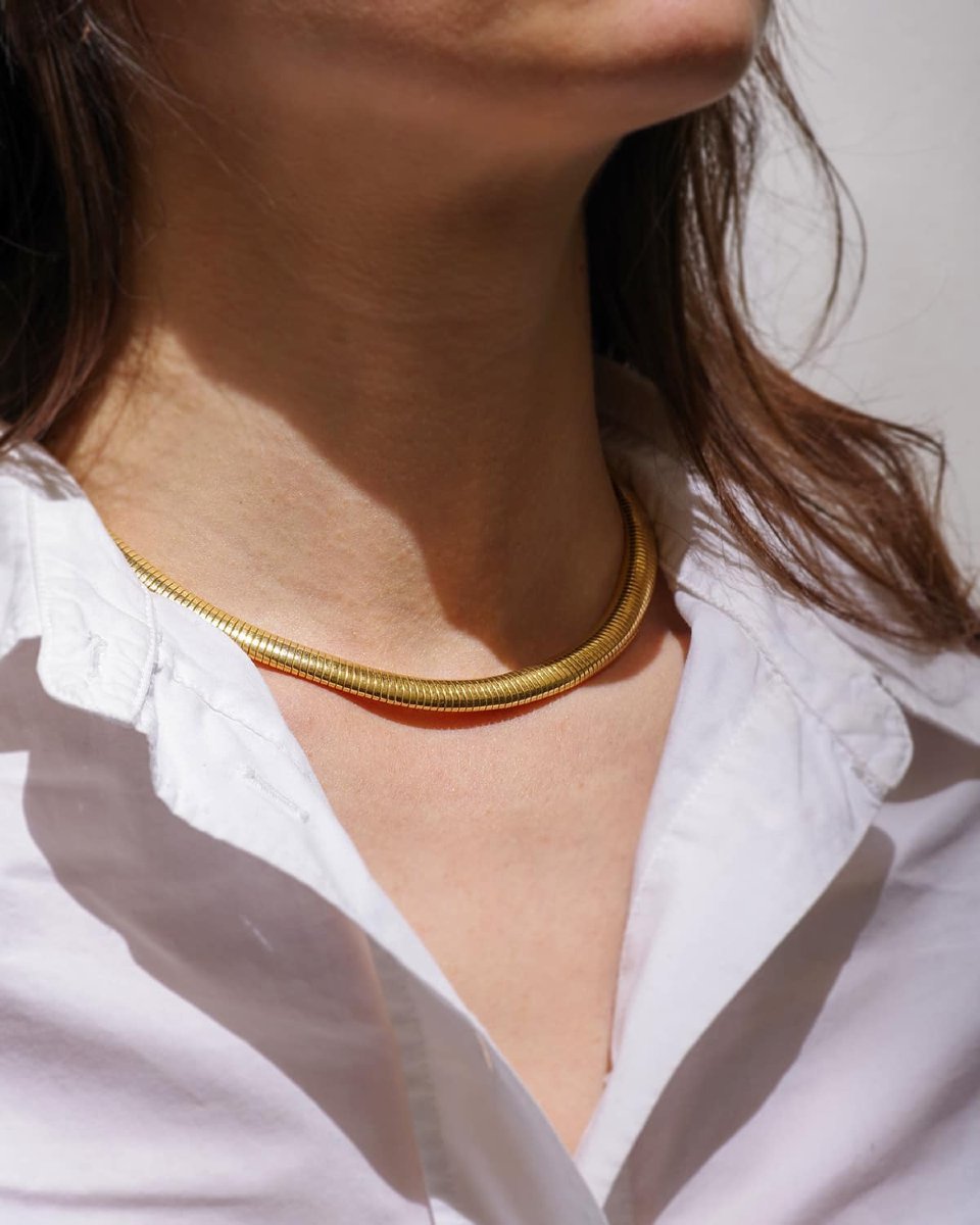 French Mid-century Tubogas 18k Gold Flexible Necklace Circa 1950 -photo-3
