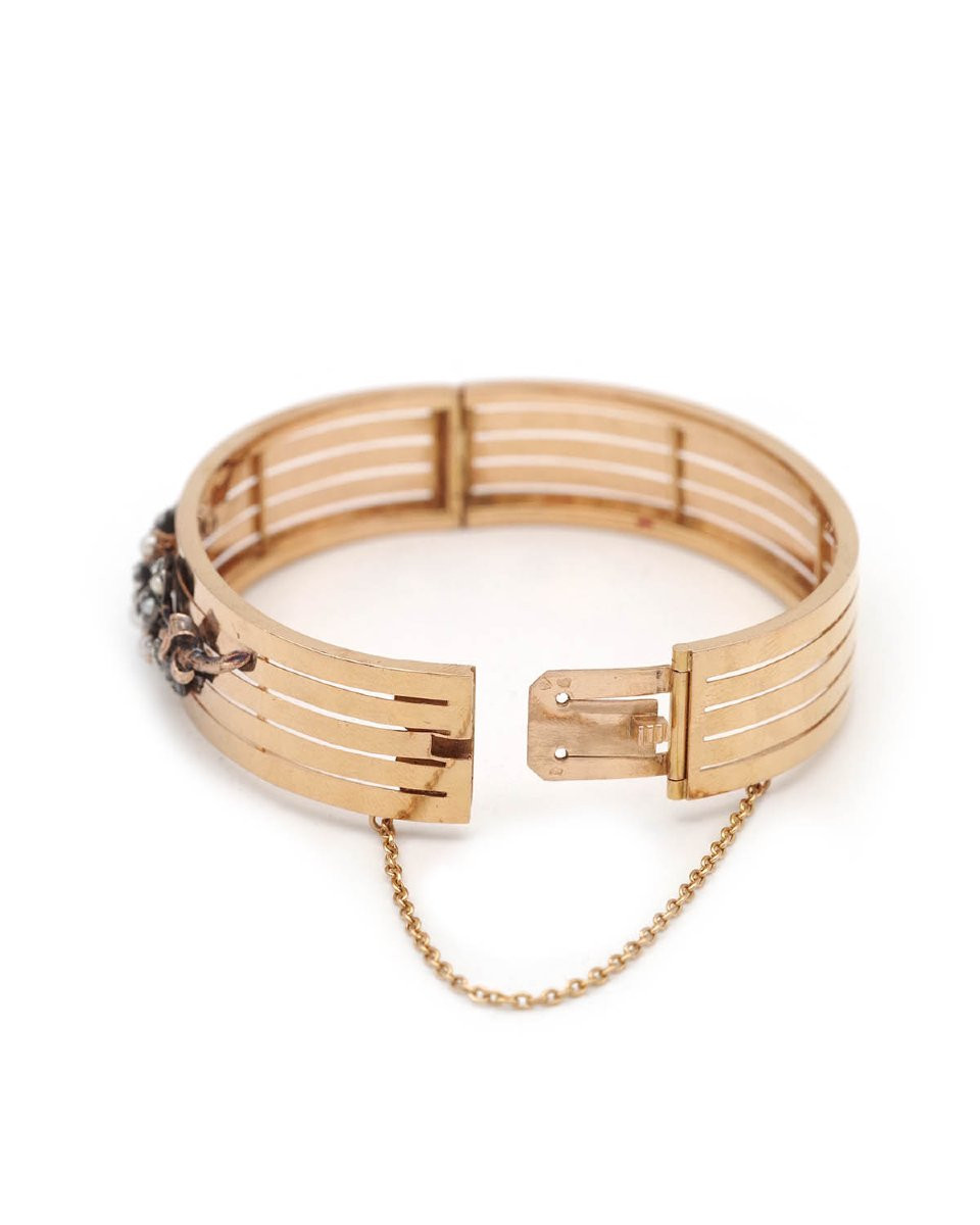 Bracelet manchette branche fleurie en or 18 karats-photo-2