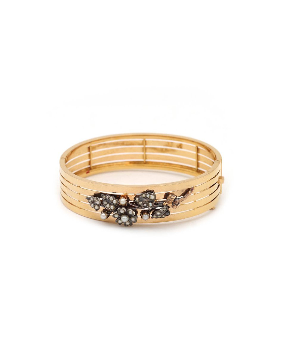 Bracelet manchette branche fleurie en or 18 karats-photo-3