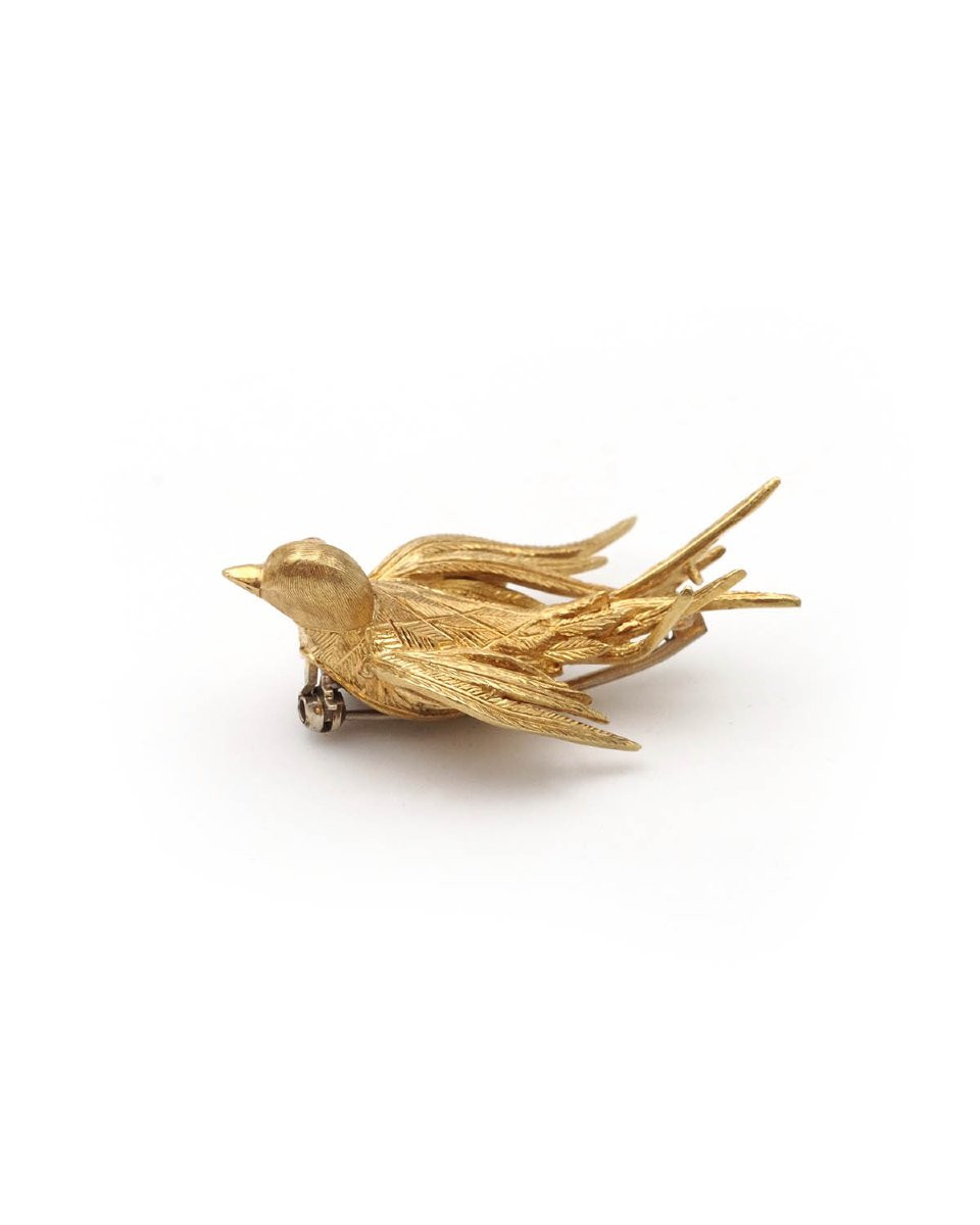 Vintage Bird Brooch Pin In 18k Gold, Animal Brooch -photo-4