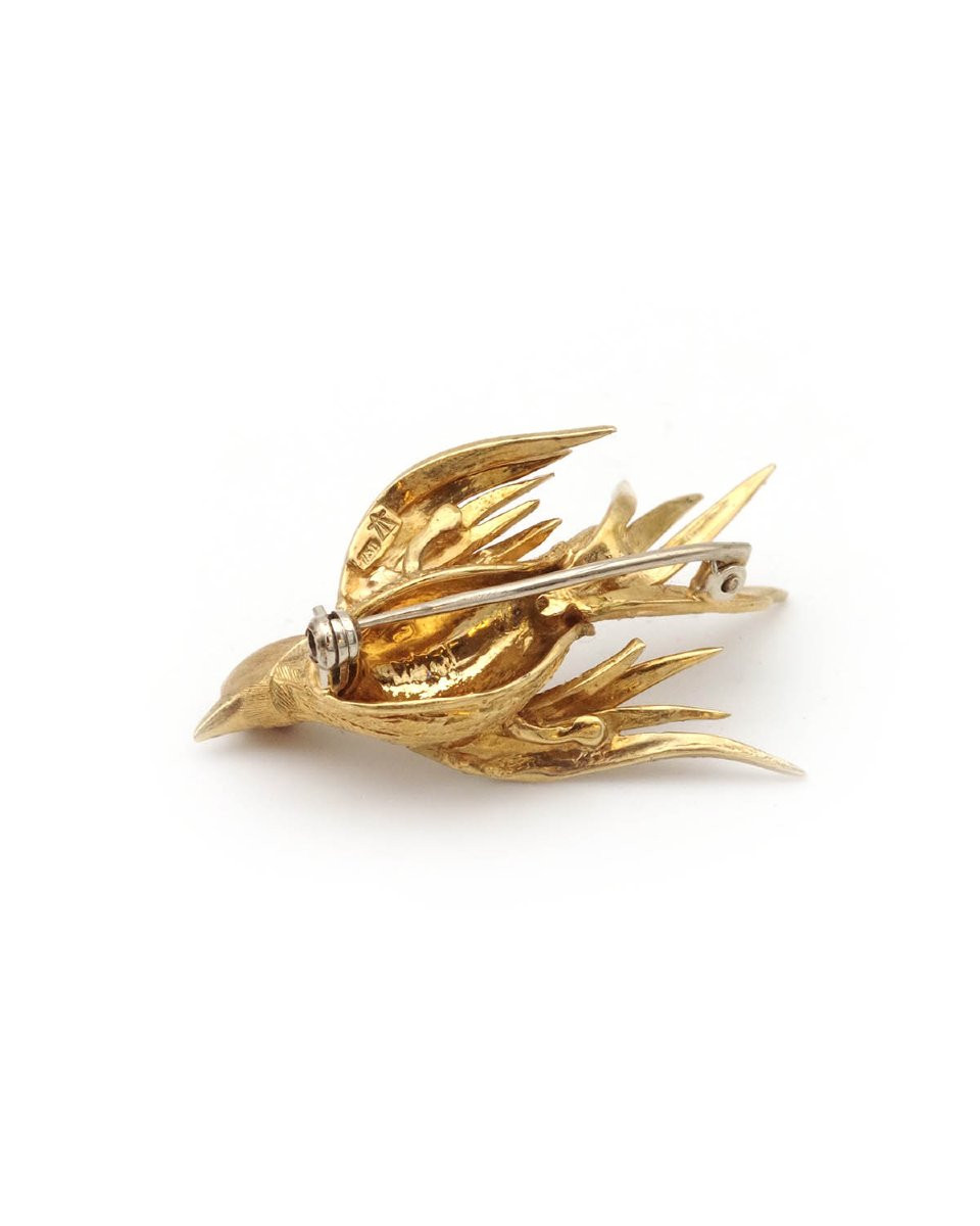 Vintage Bird Brooch Pin In 18k Gold, Animal Brooch -photo-2