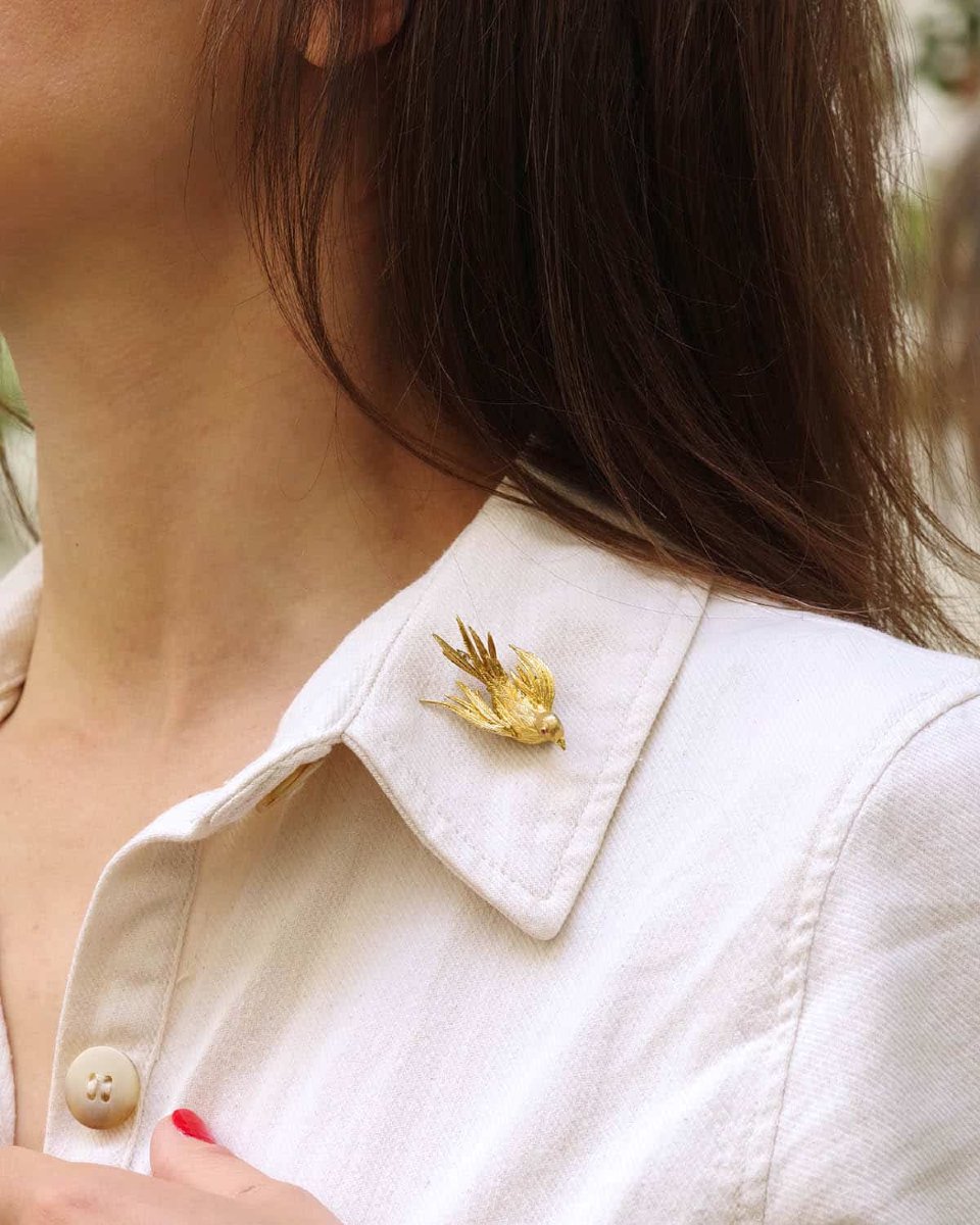 Vintage Bird Brooch Pin In 18k Gold, Animal Brooch -photo-3