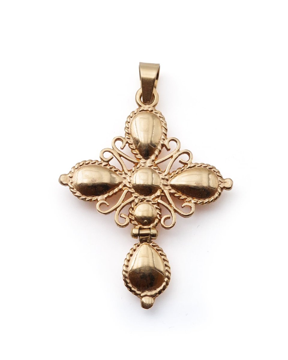 French Perpignan Garnet Pendant In 18k Gold, Catalan Jewelry -photo-3