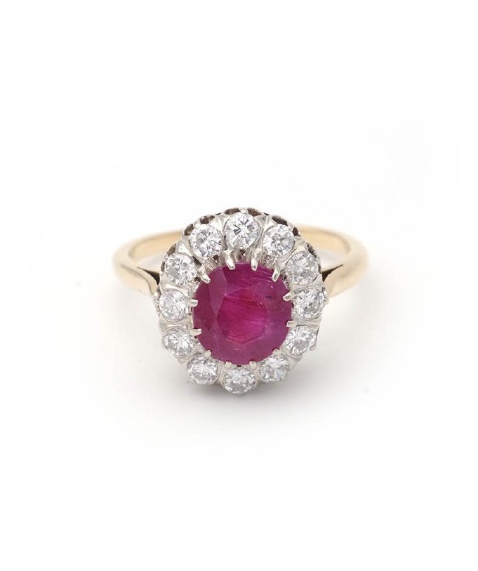 2.10 Ct Ruby Diamond Cluster Ring In 18 Karat 