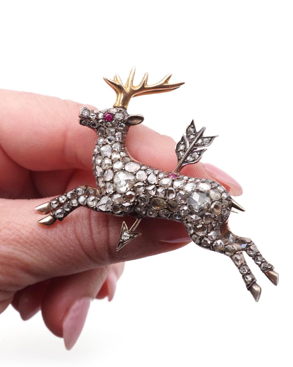 Broche cerf flèche diamants en or 14 karats et argent, flèche de cupidon -photo-2