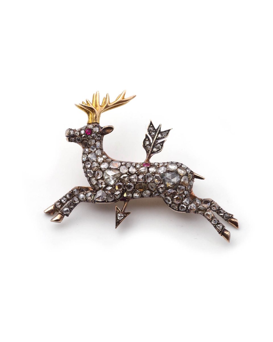 Broche cerf flèche diamants en or 14 karats et argent, flèche de cupidon -photo-4