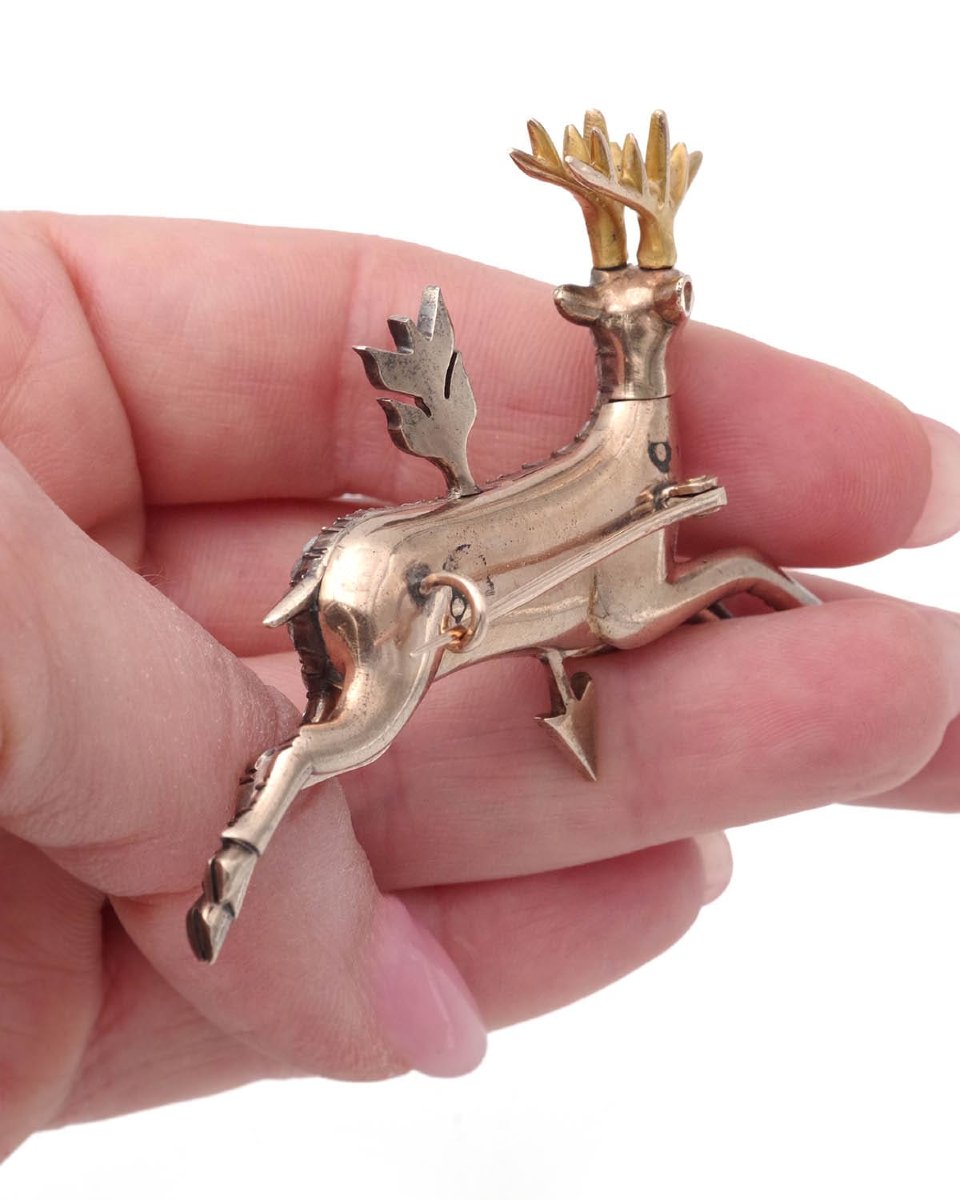 Broche cerf flèche diamants en or 14 karats et argent, flèche de cupidon -photo-5
