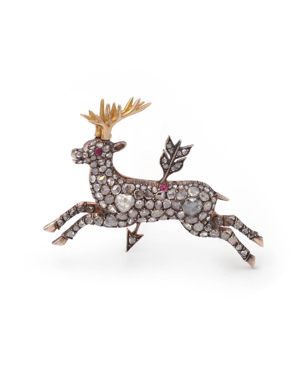 Broche cerf flèche diamants en or 14 karats et argent, flèche de cupidon 