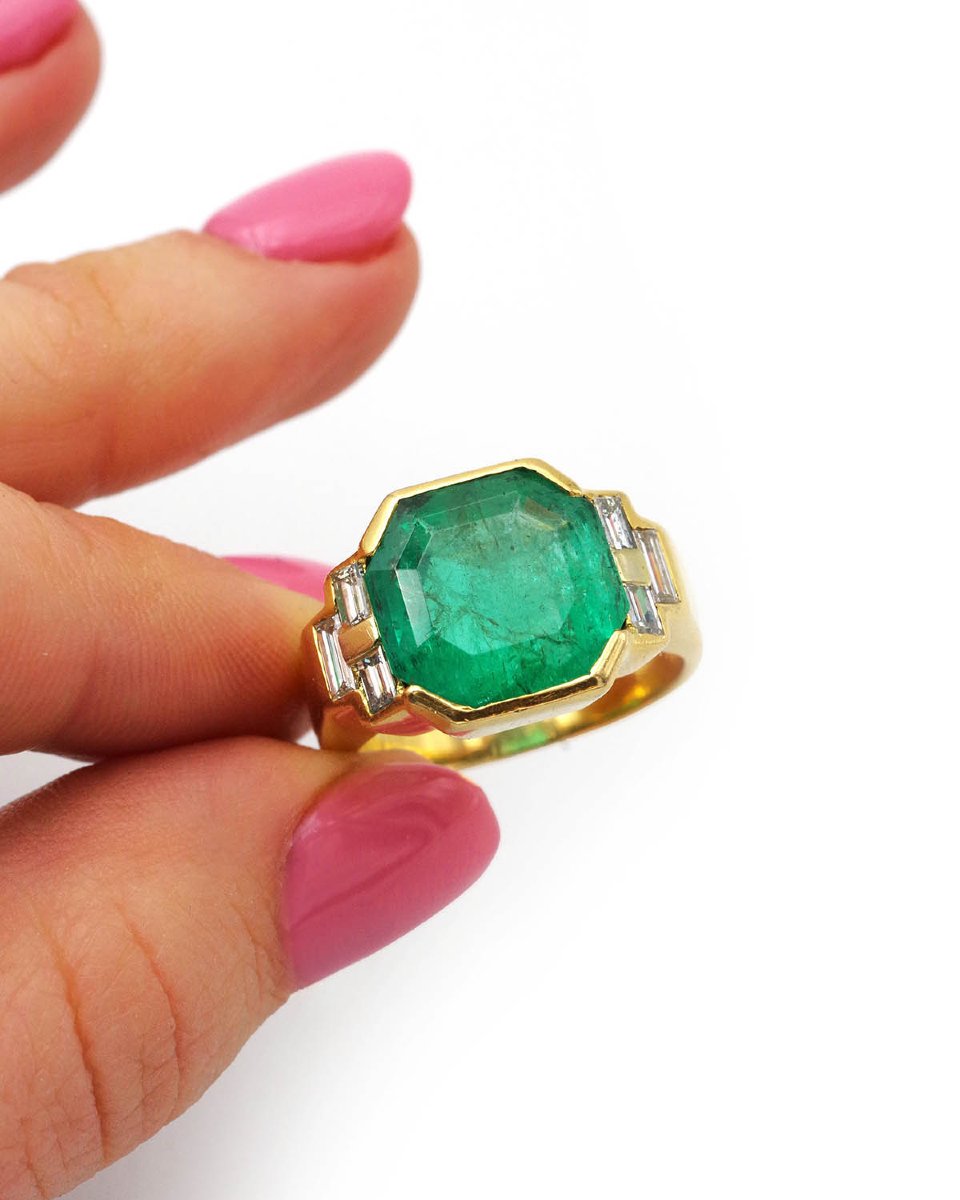 Bague émeraude Colombie 6,20 ct et diamants en or 18 karats -photo-4