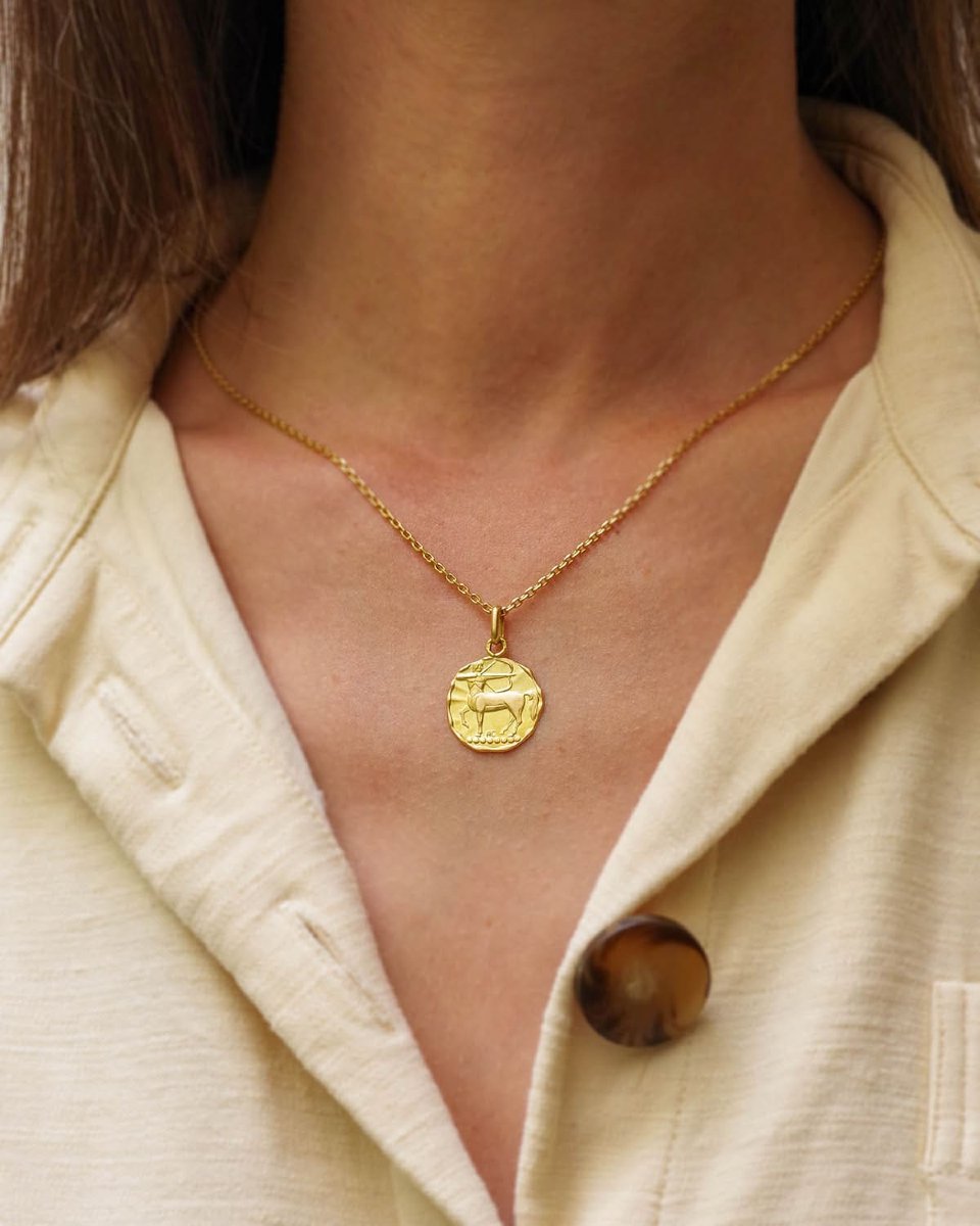 Médaille astrologique sagittaire Augis en or 18 karat, signe du zodiaque -photo-3